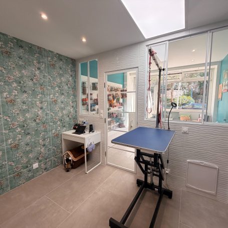 Salon de toilettage Paris 15e Intérieur d'un espace de toilettage, propre et sécurisé